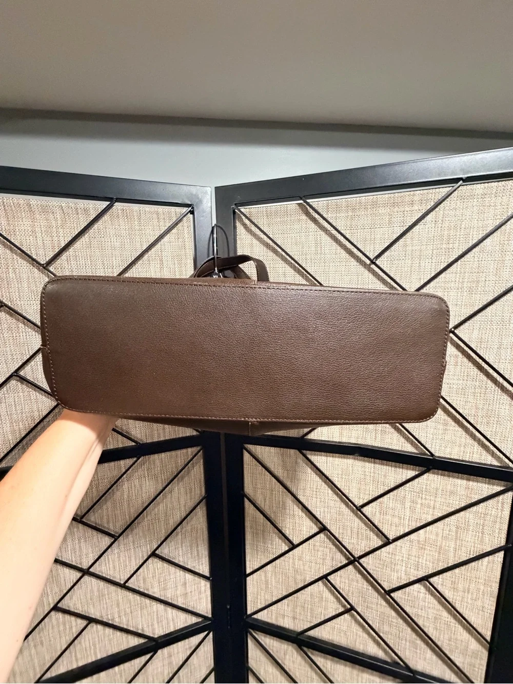 Burberry Chocolate Brown Leather Checkered Handbag Tote w/ Gold Accent